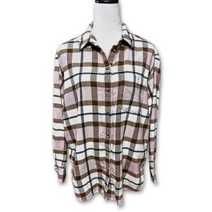 Gap Button Down Shirt Long Sleeves Flannel Fabric Plaid Pattern Pink Women's S